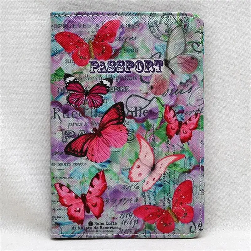 Purple Passport Holder Multiple Card Ticket Women Travel Wallet Butterfly Design