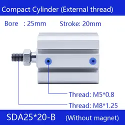 SDA25 * 20-B Бесплатная доставка 25 мм диаметр 20 мм ход внешний нить Compact Air Цилиндры двойного действия пневматический цилиндр