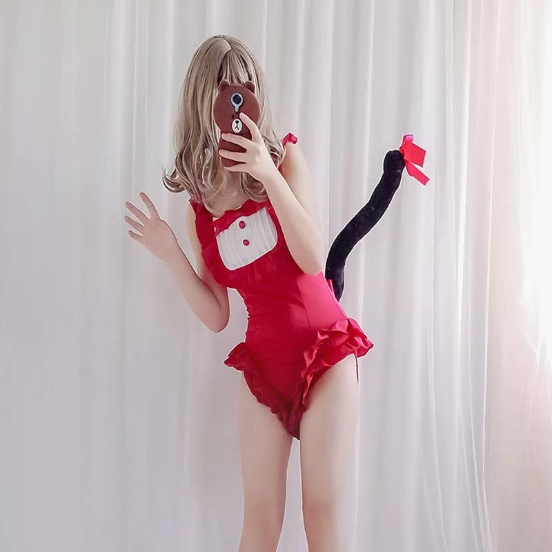 Summer Girls Women One Piece Swimsuits Japanese Style Cute Sweet Maid Sexy Beach Swimwear Quick Dry Backless Female Beachwear4