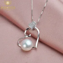 ASHIQI 925 Серебряная подвеска-Сердце ожерелье натуральный пресноводный жемчуг для женщин цепочка ювелирные изделия подарок