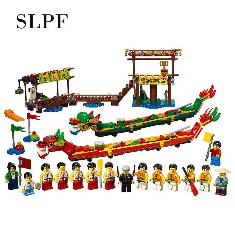 

Toys For Children Dragon Boat Race Model Suite Compatible Legoing Kids Educational Assembled DIY Building Block Brick Toy I62