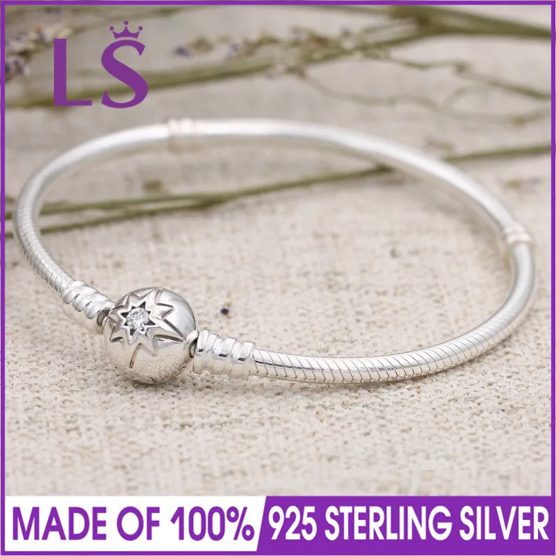 

LSLuxury 100% 925 Sterling Silver Starry Sky Clasp Bracelet Starry Sky Clasp Bracelet for Women Fit Original Beads Charm W