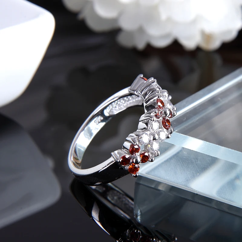 

Fine Jewelry Ring Sterling Silver 925 Wedding Rings Set Genuine Natural Garnet Stone Lab Diamond Engagement Rings For Women
