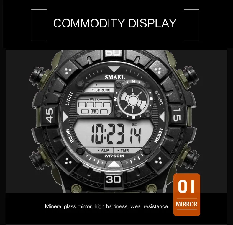 Белые спортивные часы для мужчин водонепроницаемые SMAEL мужские армейские часы военные цифровые 1439 Спортивные кварцевые цифровые часы мужские часы