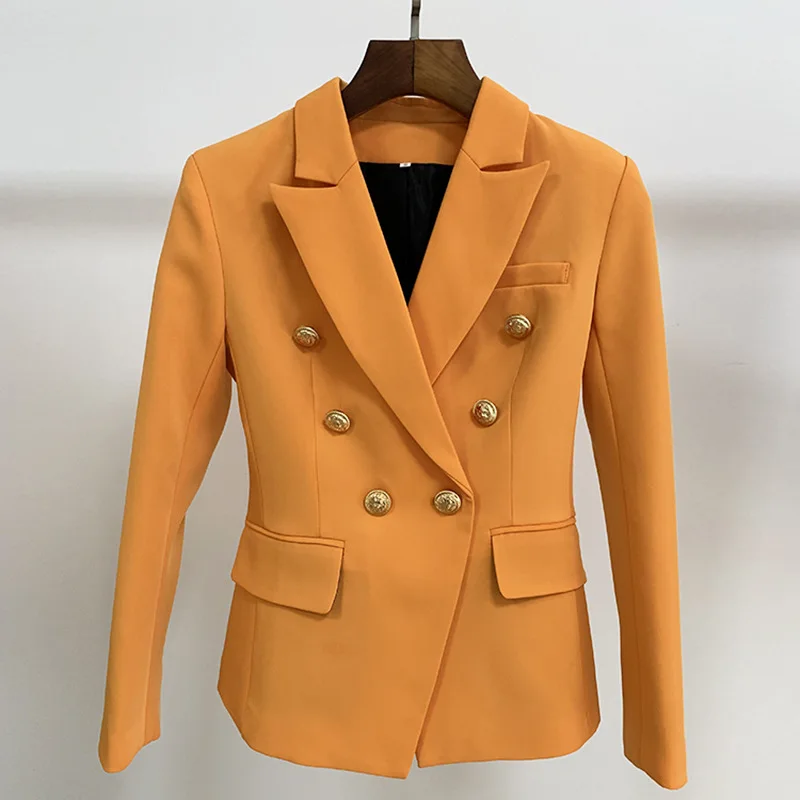 Runway Designer Formally Blazer Women Gold Lion Buttons Double Breasted Ladies Office Blazers Coat Clothes Jackets Plus Size-3XL