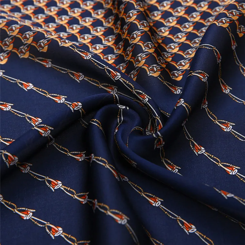 53 см с цепочкой, квадратные шарфы, Шелковый Атласный Женский шарф, летний тюрбан, модная повязка на голову, шейный платок, синий, пэчворк