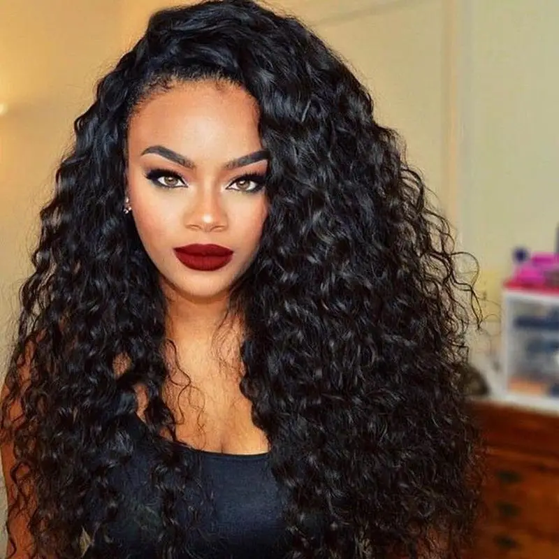 Fashion Stylish Long Curly Synthetic Wigs Party Lady Girl Natural Black Hair Wig Heat Resistant Cheap