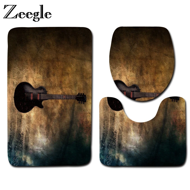 Zeegle Gitar Печатный коврик для ванной комнаты 3 шт. коврики для туалета набор Противоскользящий коврик для ванной комнаты Туалет крышка Чехлы абсорбирующий коврик для душа подкладка под ножки