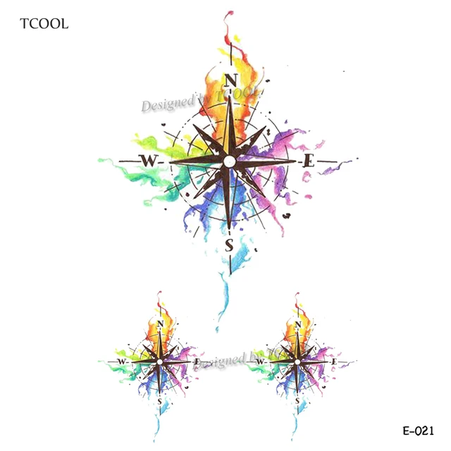 TCOOL Watercolor Compass Temporary Tattoo Sticker Waterproof Fashion Fake Body Art Arm Tattoos 9