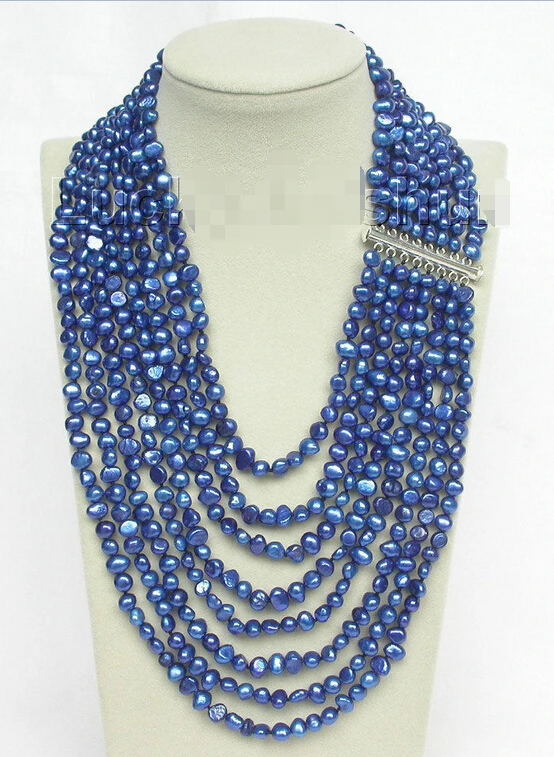 

17"-24" 8row baroque navy blue pearls necklace 925 silver clasp j8749 ^^^@^Noble style Natural Fine jewe FREE SHIPPING