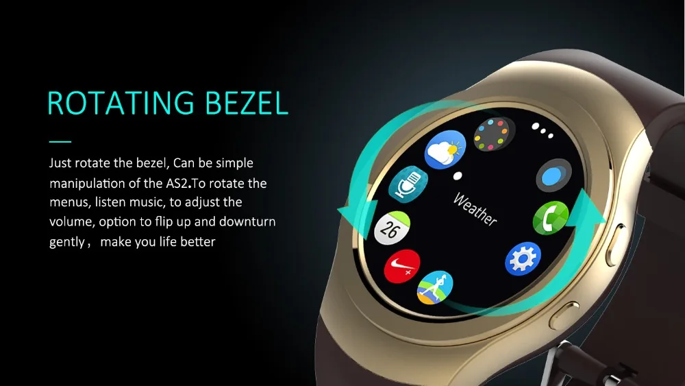 Full Round Bluetooth Smart watch AS2 Rotating Bezel Clock with Heart
