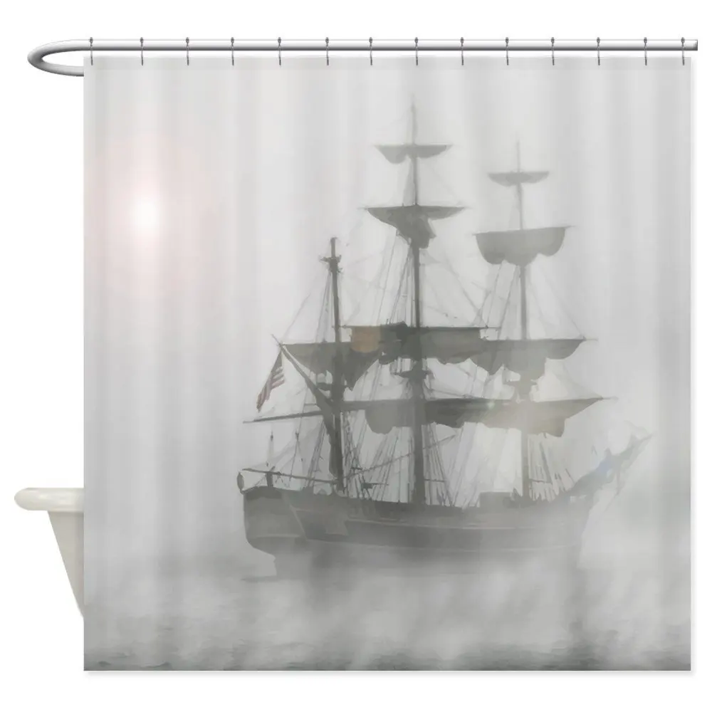 

Warm Tour Grey, Gray Fog Pirate Ship Fabric Polyester Waterproof Bathroom Curtains