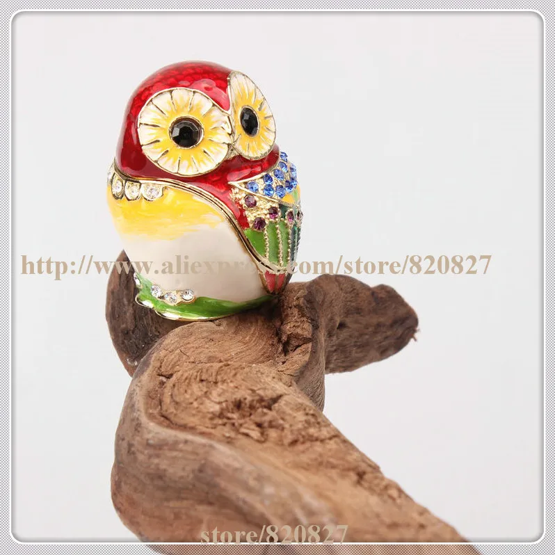 MINI Owl Crystal Studded Jewelry Trinket Box Barn Owl Figurine Keepsake Box Crystals Hinged Owl Trinket Pill Box