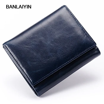 

New Oil Wax Leather Women/Men Purse Short Vintage Women Wallets Genuine Leather Designer Brand Unisex Card Holder Purse