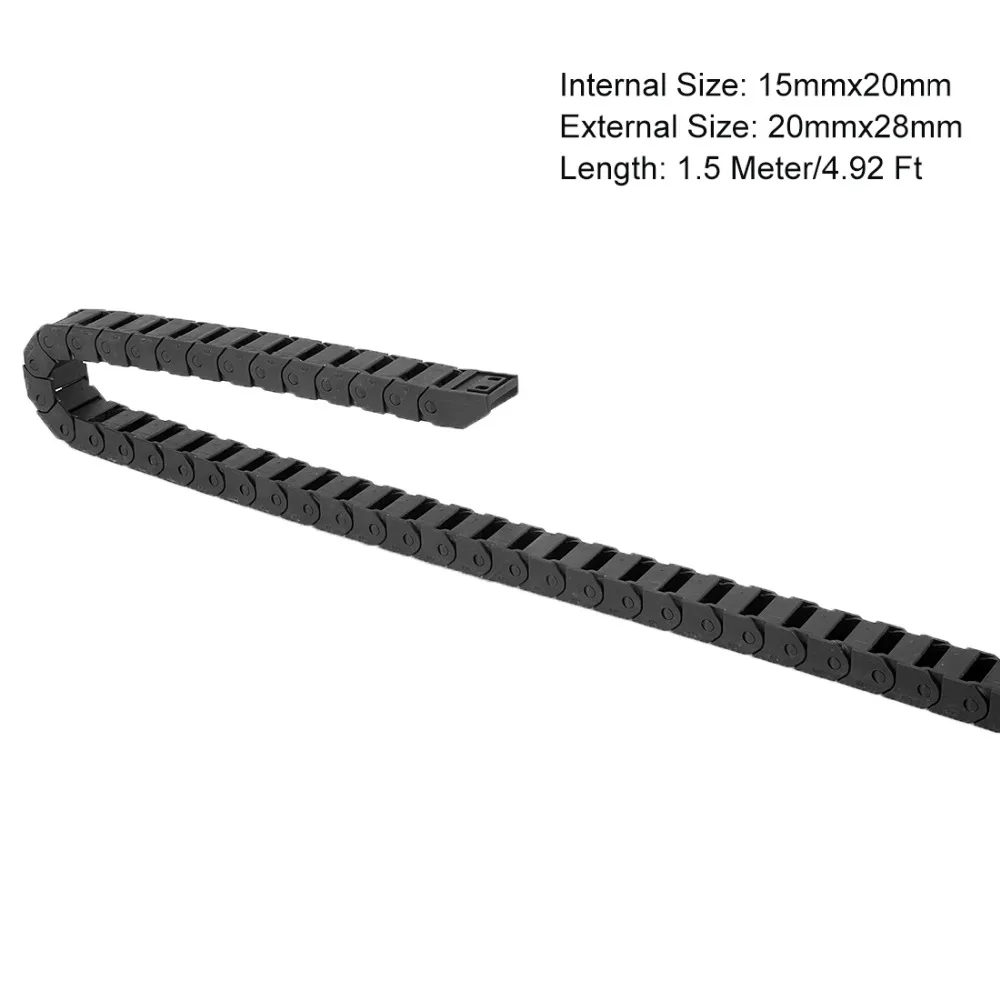 

UXCELL L1.5m R28 10x20mm 15x20mm Plastic Cable Drag Chain Wire Carrier Colsed Type for CNC Router Machine Tool Power Part Black