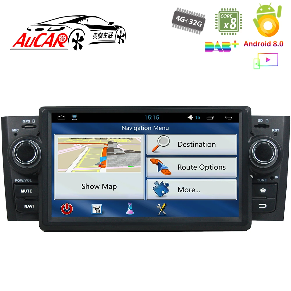 Discount Android 8.0 Car DVD Player for Fiat Linea Grand Punto Car GPS Multimedia System HD Bluetooth Radio WIFI FM AM RDS 4G AUX 1 Din 5