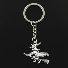 Chaveiro de metal com chaveiro, chaveiro de metal com 30mm, chaveiro antigo banhado à prata, bruxa, halloween, 36x34 pingente de mm