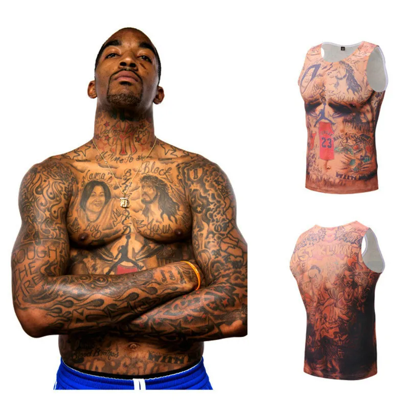 

Diliflyer Men Tight Tank Top Bodybuilding Clothes Tattoo Muscle Man Print Tees Shirts Compression Tank Tops Indian Tribe 3D Vest