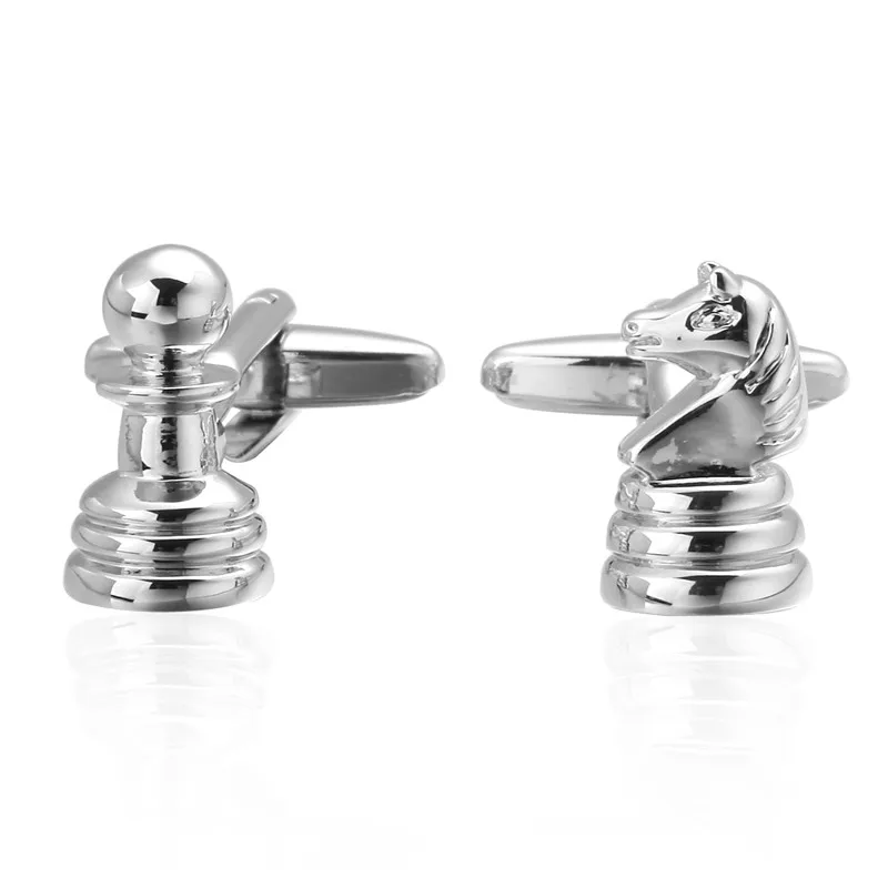 C MAN Luxury shirt silver Chess Cufflinks brand Hipster Cufflinks For