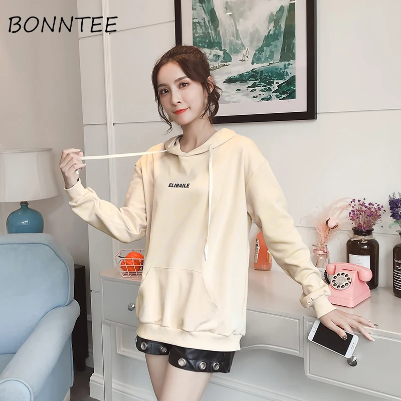 

Hoodies Women Loose Big Pocket Drawstring Trendy Korean Style Long Sleeve Letter Printed Hooded Womens Sweatshirts Fashion Girls