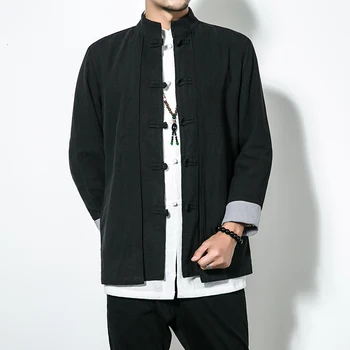 

2018 Autumn Chinese Style Cotton and Flax Mens Long Sleeve Jackets large size S M XL 5XL Black red gray Fashion Casual Men Coats