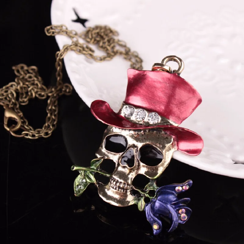 Vintage Skeleton Skull halloween necklace Pendant Fashion Halloween Jewelry wholesale dominant
