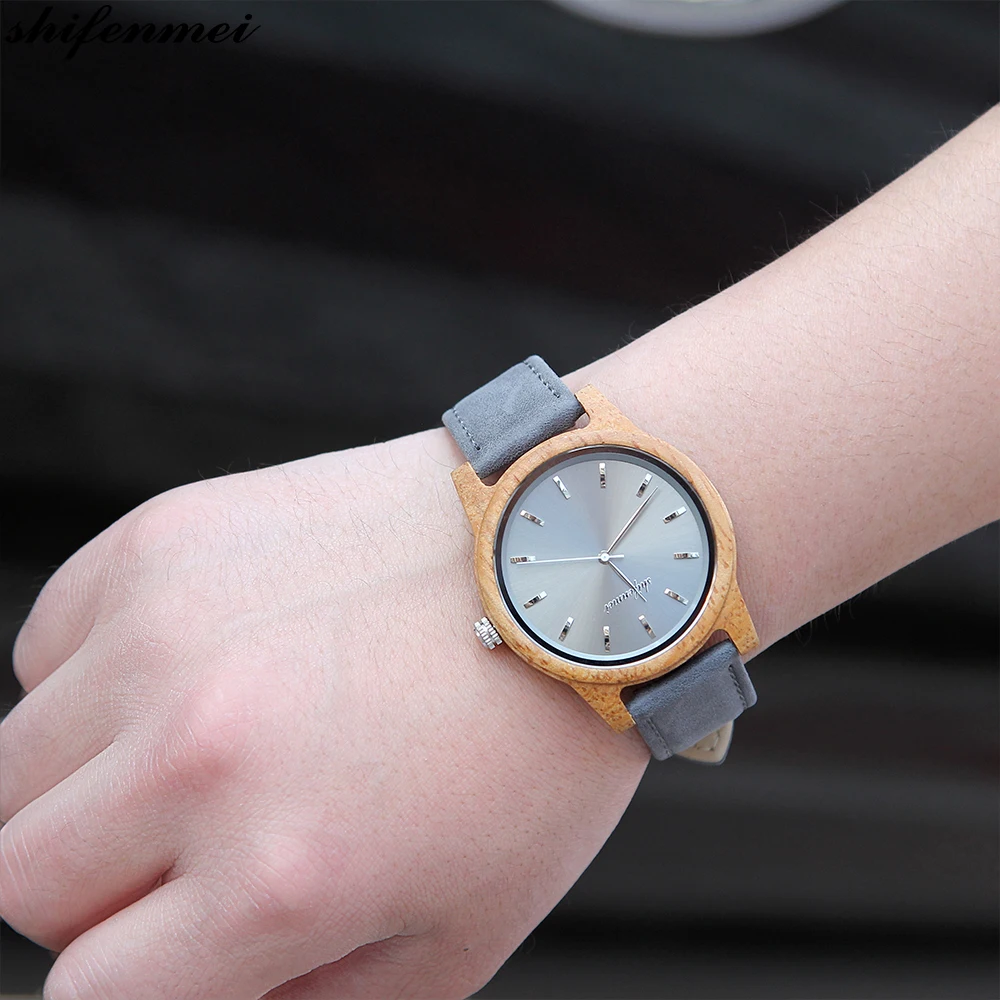high quality wooden case quartz watch for men unisex fashion wristwatches women ladies casual watches drop shipping genuine leather strap Luminous hands (4)