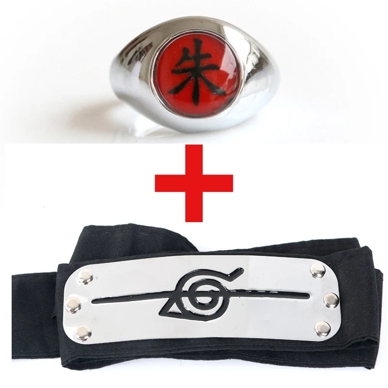 Anime Naruto Akatsuki Cloak Cosplay Costume Uchiha Itachi Ring Headband Men Gifts Sasuke Cloak Robe Cape Halloween Carnival - Цвет: Headband ring