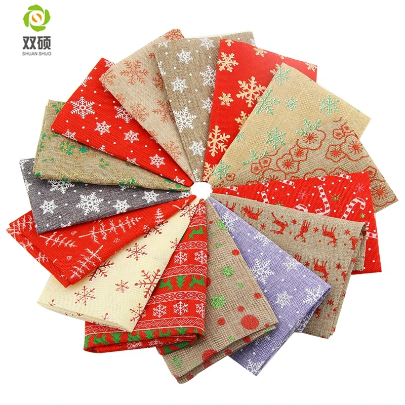 ShuanShuo Imitation Linen Fabric For Christmas DIY Decoration Hat Bag Bell Doll Stocking Precut Bundle 15 Kinds color 20X24CM