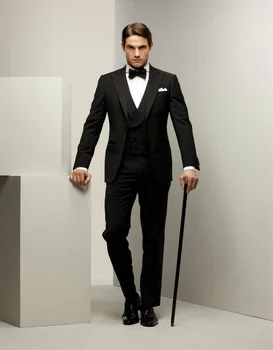 

2017 black Groom suit Formal suit Wedding suit for men Groomsman Tuxedos Peaked Lapel With Shawel Lapel Vest Men Suits 3 Pieces