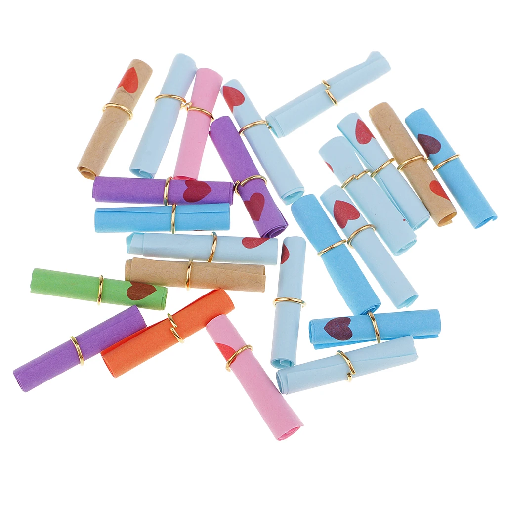 100x Message Wish Paper Scrolls for Wish Bottle Charms Party Favor DIY Craft Colorful Heart Printed Wishing Paper Scroll