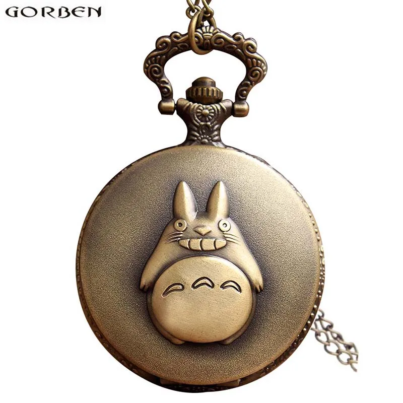 

Antique My Neighbor Totoro Anime Pocket Watch Necklace Retro Bronze Quartz Flip Fob Clock Chain Vintage Pendant For Men Women