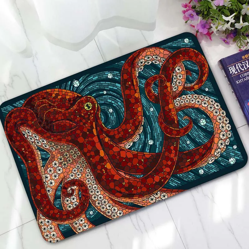 

Seashell Octopus Print Doormat Rubber Kitchen Carpet Non-Slip Home Entrance Floor Mat Hallway Area Rugs 40X60cm