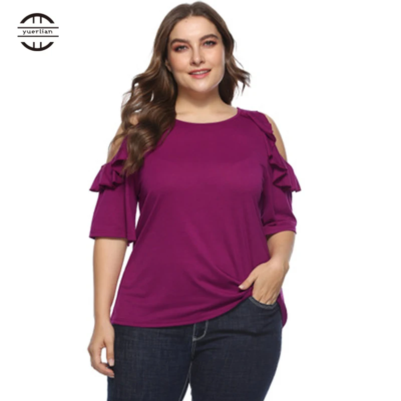 

2019 New Spring Big Size Ruffle T Shirt Women Sexy Off Shoulder Casual Half Sleeve O Neck Shirts Women Tops Plus Size Tee Shirt