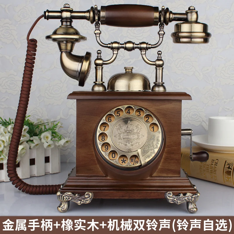 Антикварный винтажный Модный старый телефон деревянный бытовой металлический бытовой телефон с поворотным диском