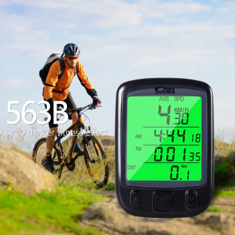 

2018 563B Sunding SD Cycling LCD Waterproof Cable Monitor Bicycle Computer Speedometer Bicycle Odometer with Green Luminous