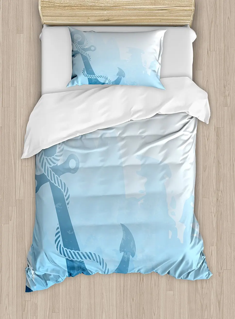 

Duvet Cover Set , Monochrome Anchor Illustration Deep Down in the Sea Bottom Be Strong and Stable, 4 Piece Bedding Set