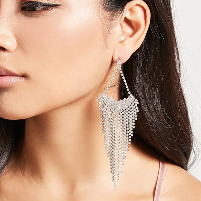 Dvacaman Brand Luxury Crystal Pendant Earrings Indian Bridal Women Dvacaman Brand Luxury Crystal Pendant Earrings Indian Bridal Women Statement Wedding Boho Large Maxi Drop