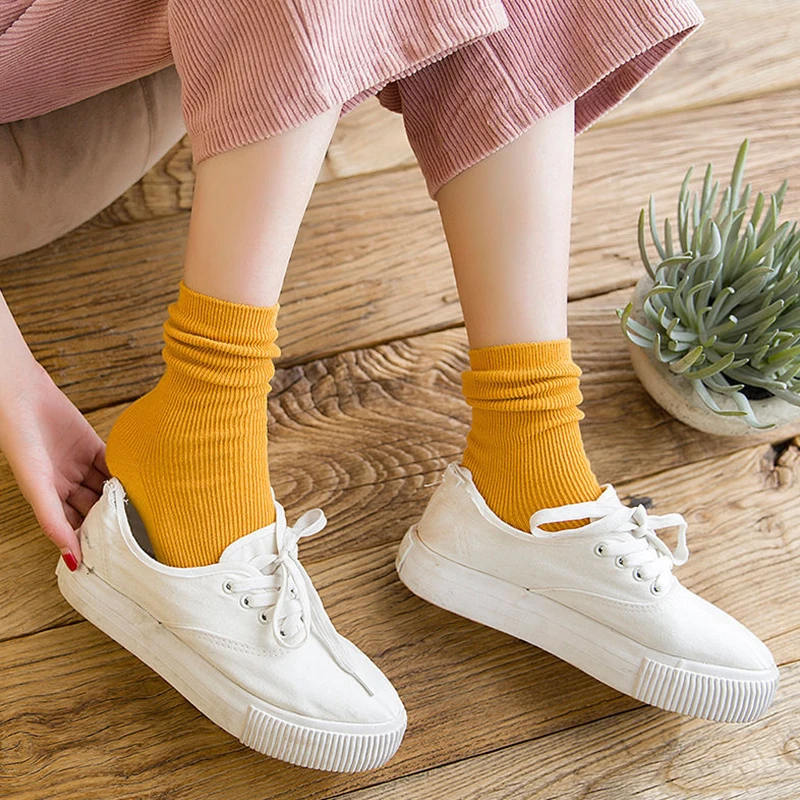 1 пара,, простые носки, Повседневные высокие носки без пятки для женщин и девочек, теплые однотонные хлопковые носки с ворсом