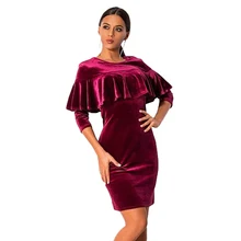 Samt dress frauen 2017 frühling langarm rüschen roupa pullover party dress cocktail femininas samt vestidos lj8089u