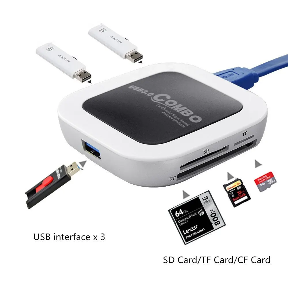 USB 3,0 концентратор кардридер разветвитель с 3 портами USB 3,0 концентратор и SD/TF/Слот для карт памяти CF функция памяти micro sd usb 3,0 кардридер