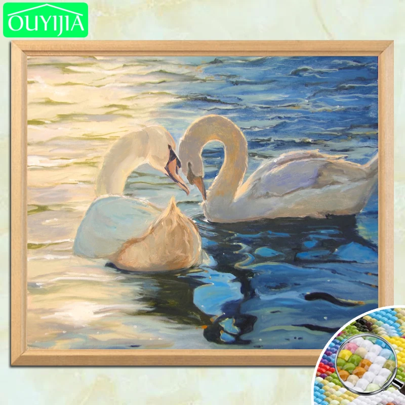 OUYIJIA Swans Couple In The Sunshine 5D DIY Diamond Painting Full Square Embroidery Picture Rhinestones Mosaic | Дом и сад