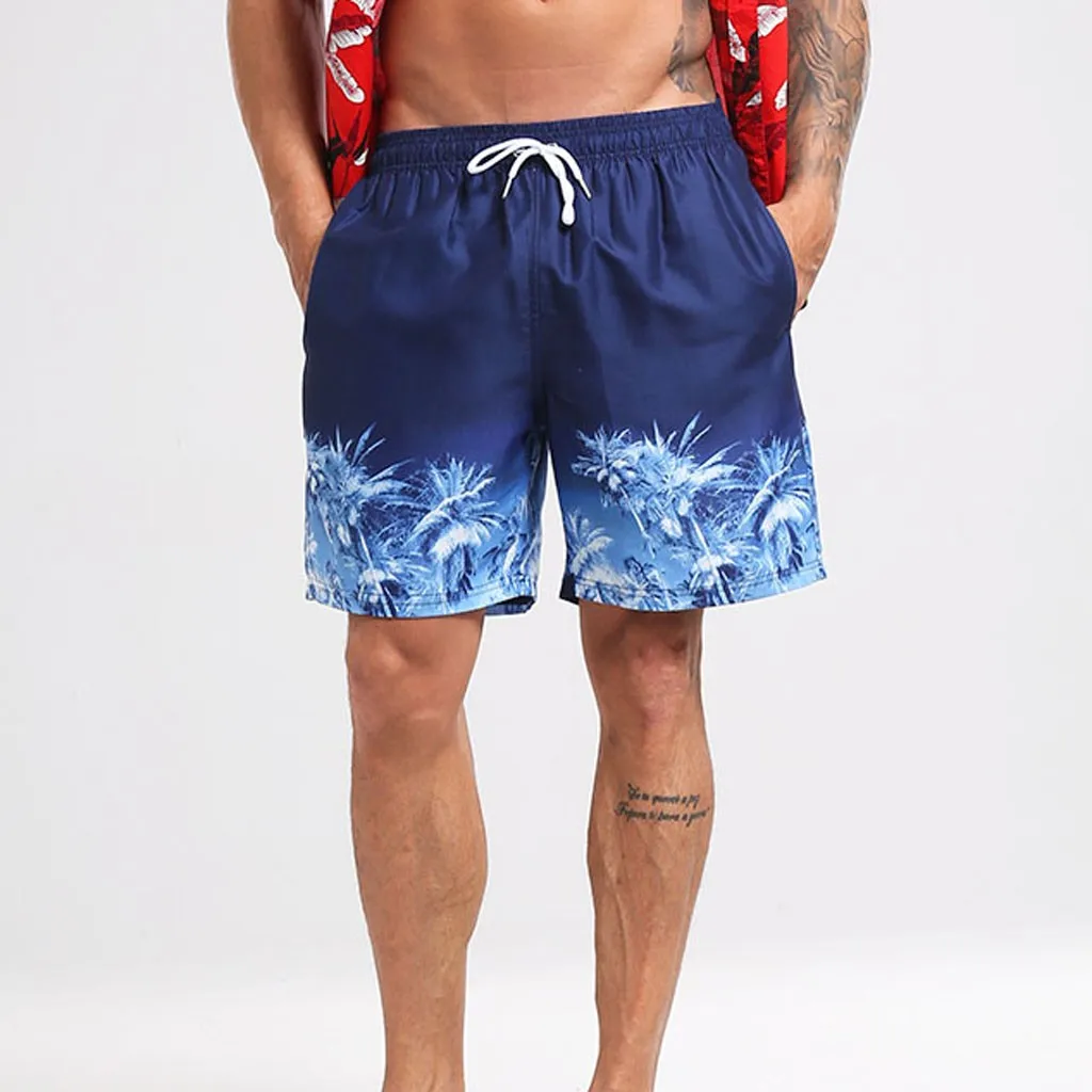 Для мужчин; летнее пляжный отдых пляжные штаны Горячая весна модные штаны синего Коко печати четыре шорты Повседневное шнурок шорты Ja30
