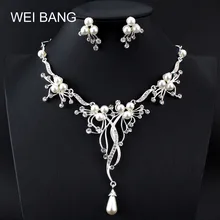 Weibang красивое серебряное ожерелье с жемчугом, серьги, свадебный ювелирный набор, свадебные аксессуары ручной работы, Женские Ювелирные наборы