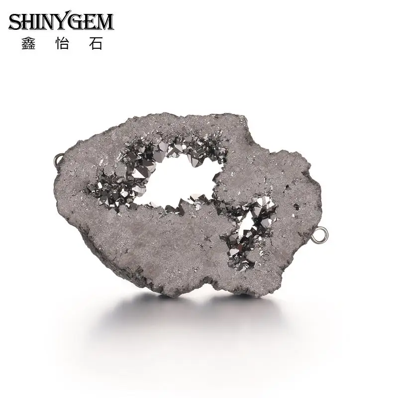 Подвески ShinyGem из натуральной друзы, минеральные коннекторы с кристаллами, амулеты, Необычные подвески из натурального камня для рукоделия, изготовления ювелирных изделий - Окраска металла: Silver