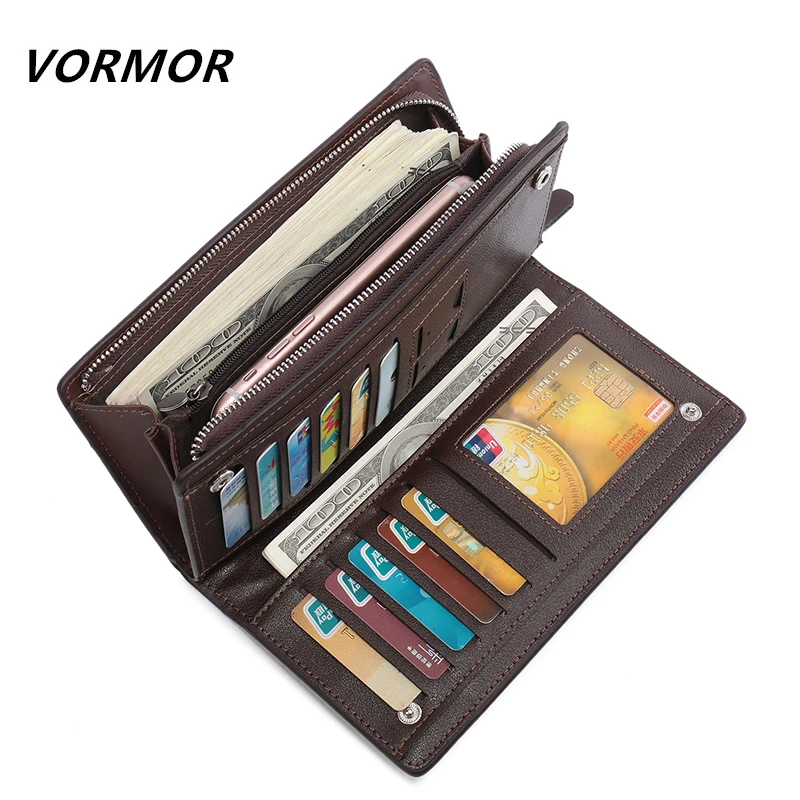 VORMOR أعلى جودة طويل محفظة جلدية رجالي محفظة الذكور مخلب سستة حول محافظ الرجال حقيبة المال مع عملة جيب mltifunction