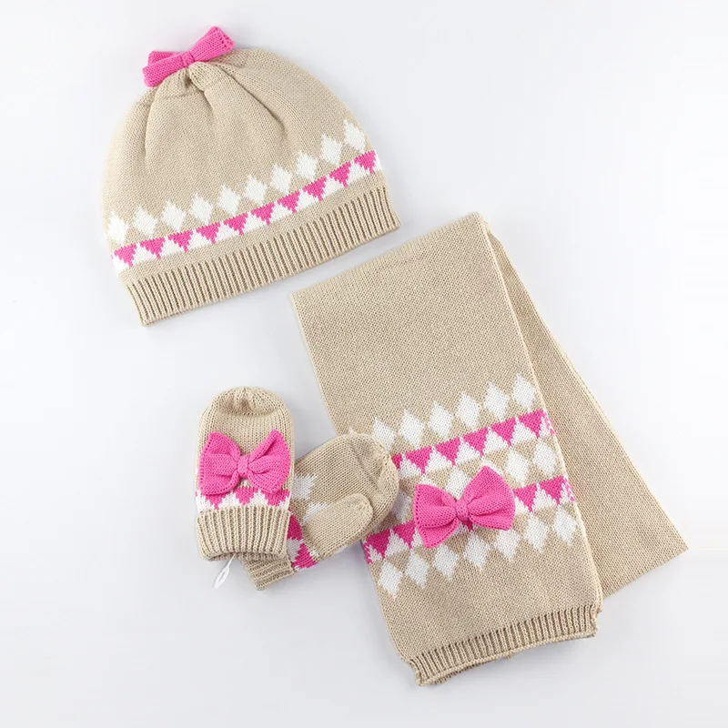

Baby hat Autumn and winter new baby knit hat scarf girl cotton warm children's three-piece suit kids winter hats