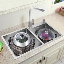 Кухонная раковина из 304 нержавеющей стали, двойная чаша, корыто, набор еды, утолщение, посудомоечная машина, раковина, бытовая, посудомоечная машина, раковина, кран