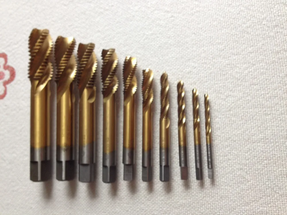 

High quality HSS 6542 Full CNC grinded 10pcs Machine spiral Tap Screw Taps HSS TIN coating M3 M4 M5 M6 M8 M10 M12 M14 M16 M18