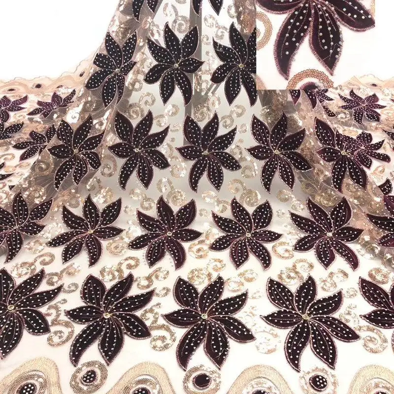 Фиолетовая африканская кружевная ткань Высококачественная африканская Тюлевая кружевная ткань с милым бархатным французским кружевом для женского платья AD042 - Цвет: 40